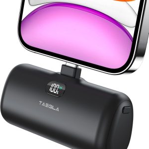Taegila Portable Phone Charger for iPhone, 5000mAh Small Power Bank MFi Certified Built in Cable LCD Display & LED Light for All iPhone Series 14/13/12/11/XR/X/SE/8/7/6 Pro Max